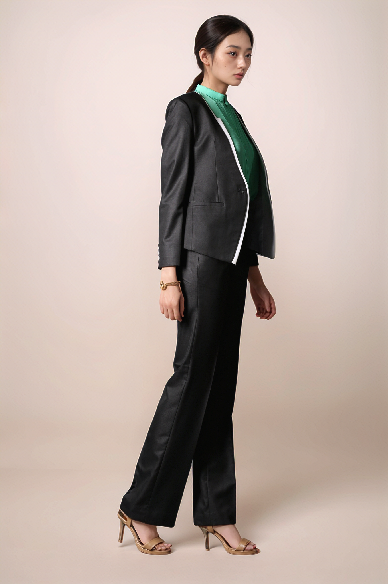 Black And White Classy Blazer & Black Parallel Trouser Suit