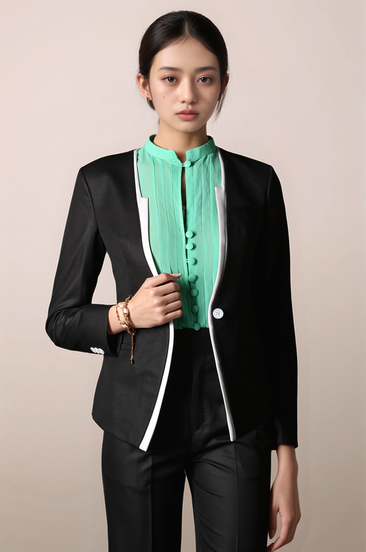 Black And White Classy Blazer & Black Parallel Trouser Suit