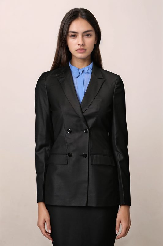 Black Double Breasted Blazer & Black Formal Skirt Suit