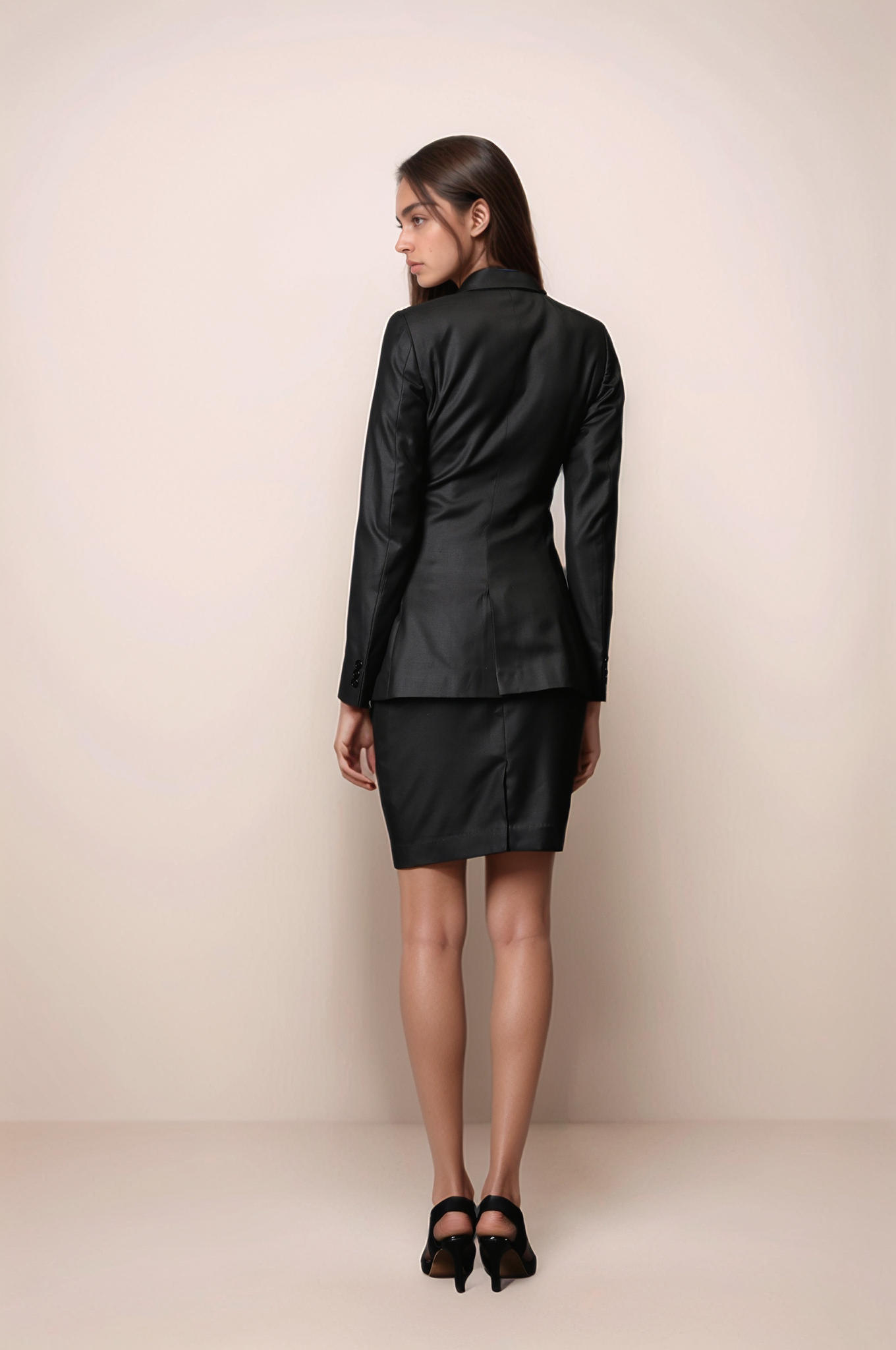 Black Double Breasted Blazer & Black Formal Skirt Suit
