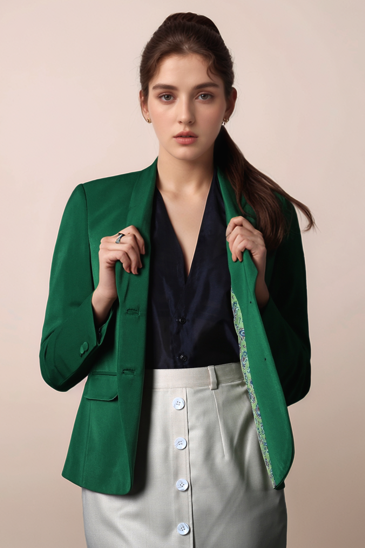 Green Shawl Collar Blazer