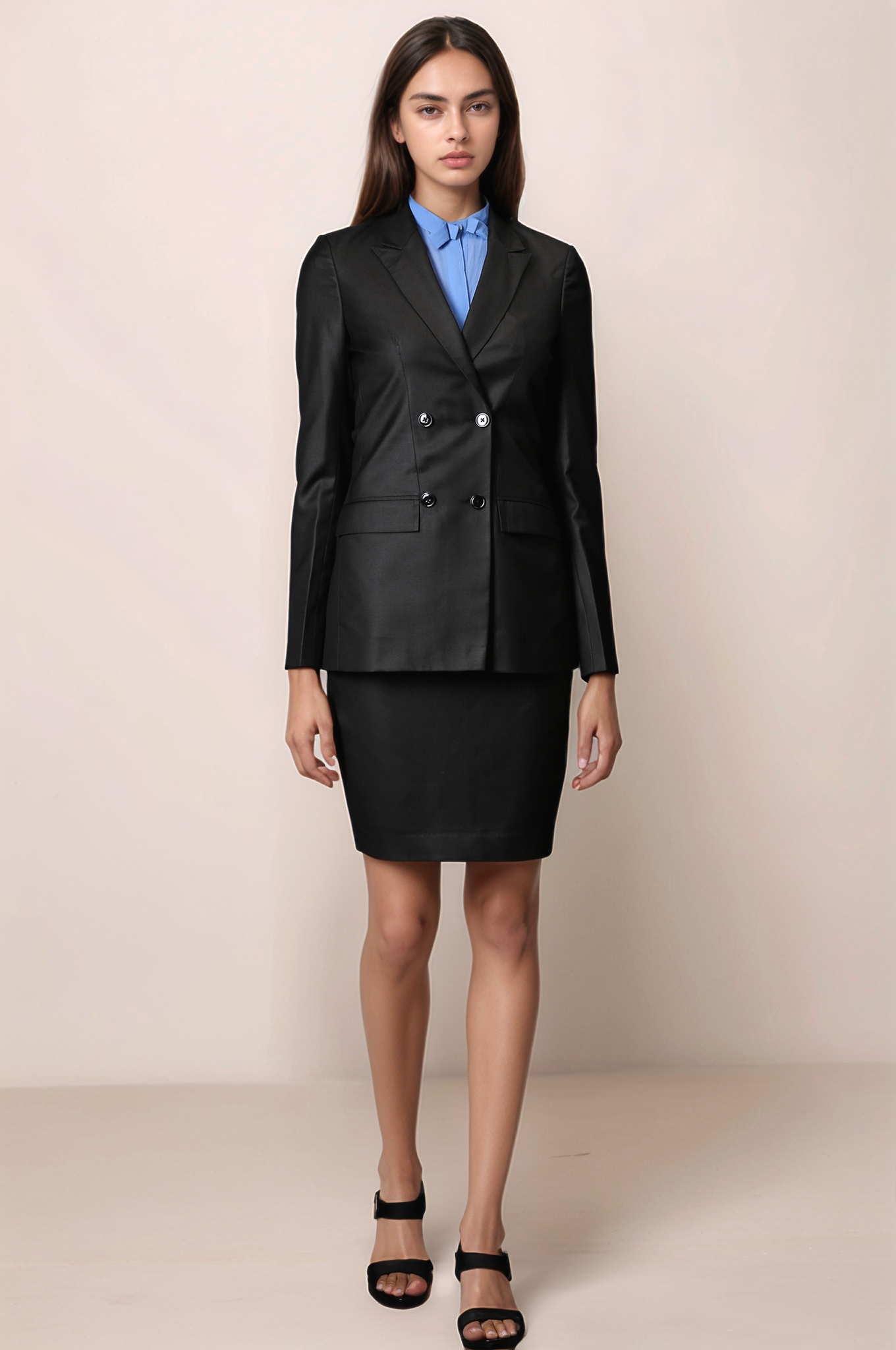 Black Double Breasted Blazer & Black Formal Skirt Suit