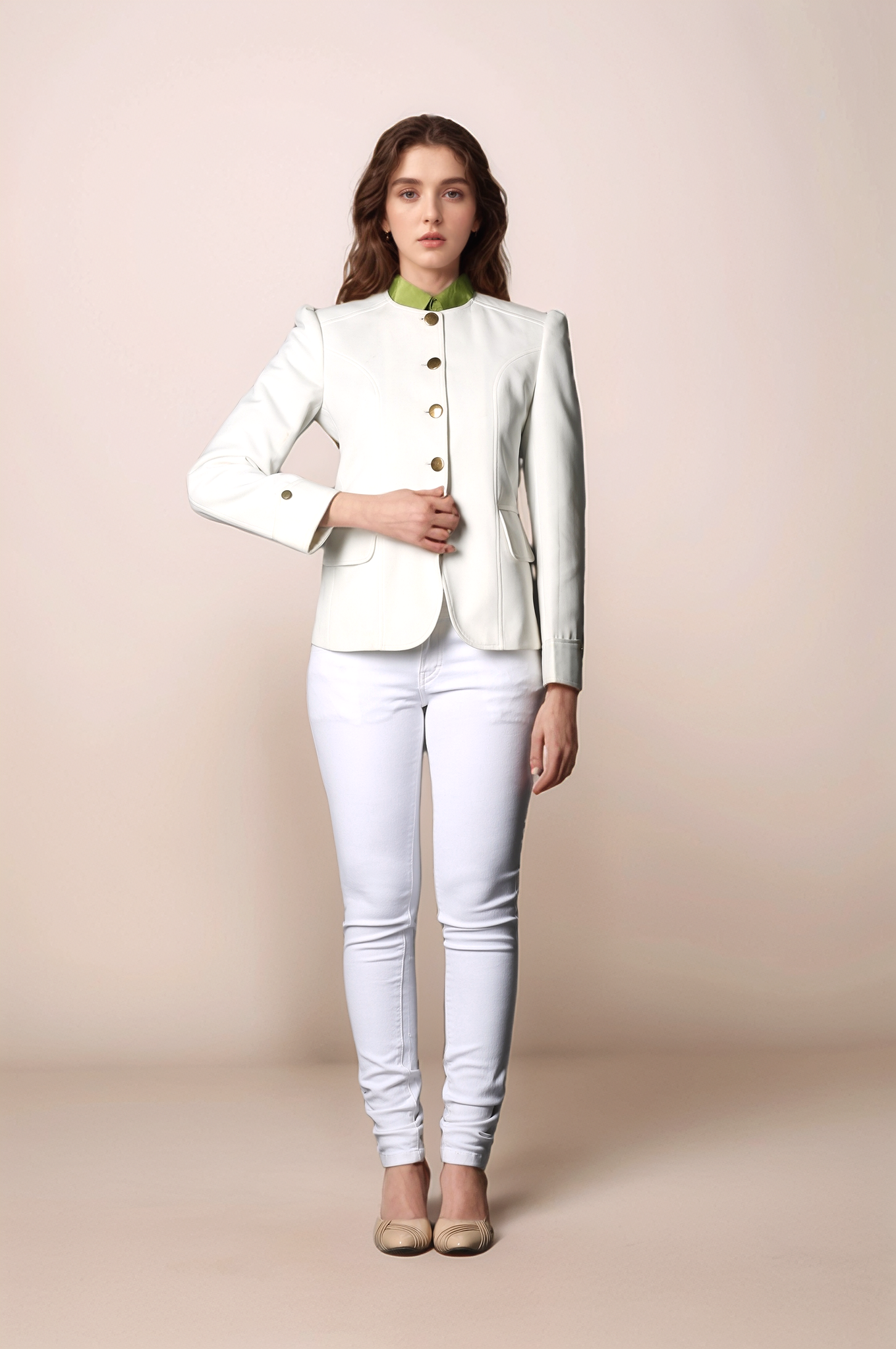Off White Round Neck Blazer