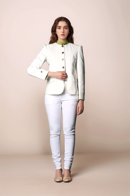 Off White Round Neck Blazer