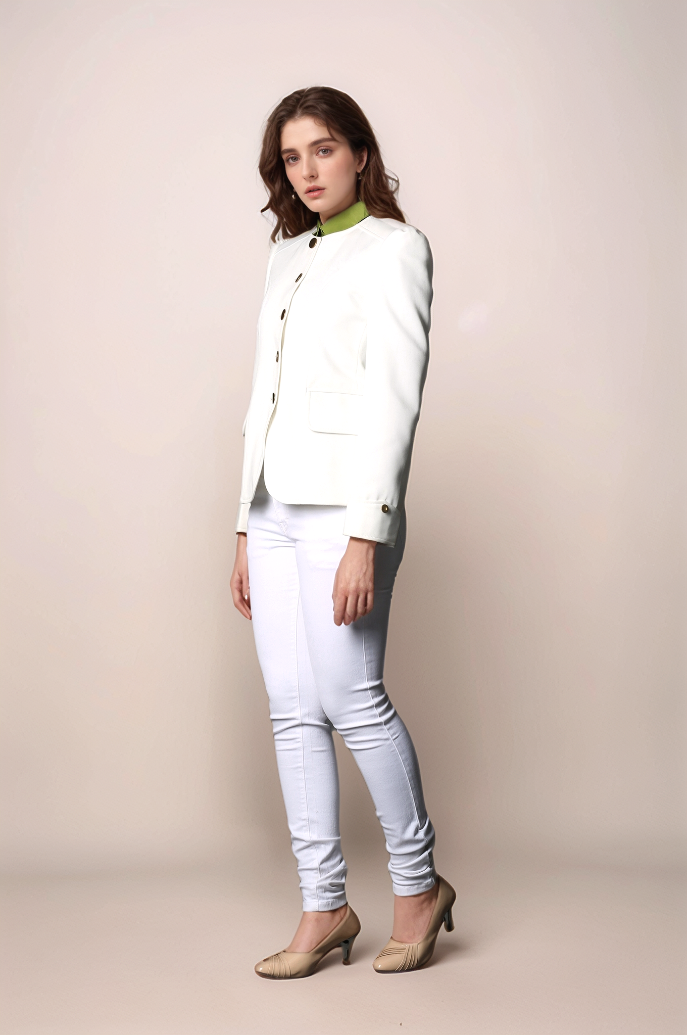 Off White Round Neck Blazer