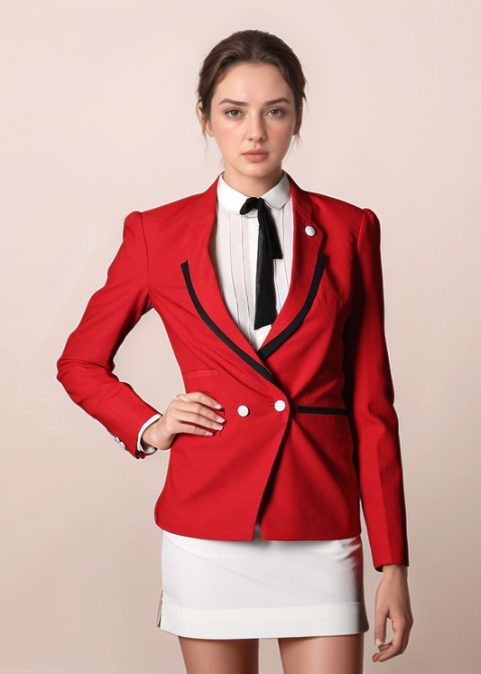 Red Classy Blazer & White Formal Skirt Suit