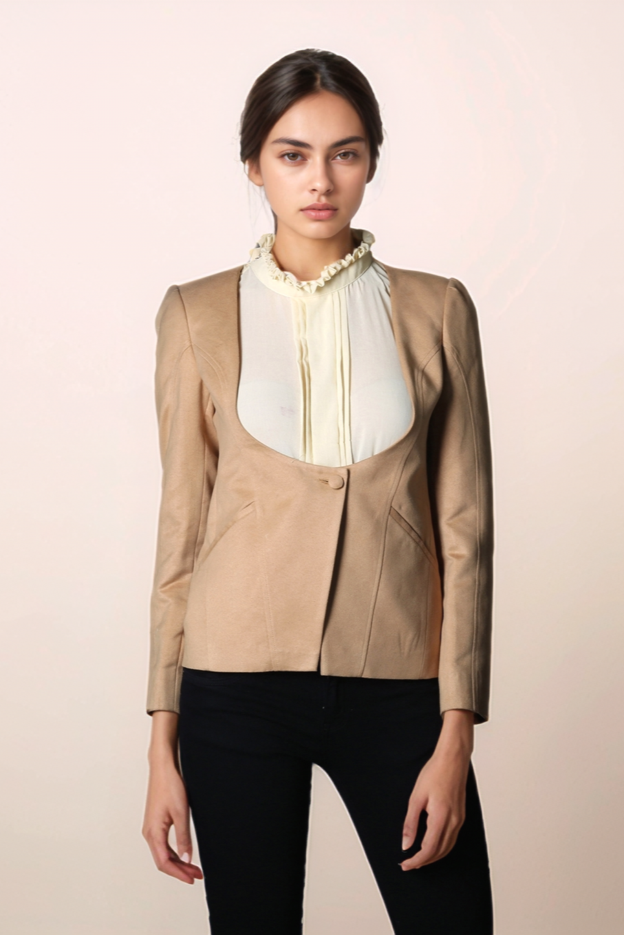 Beige U-Neck Coat