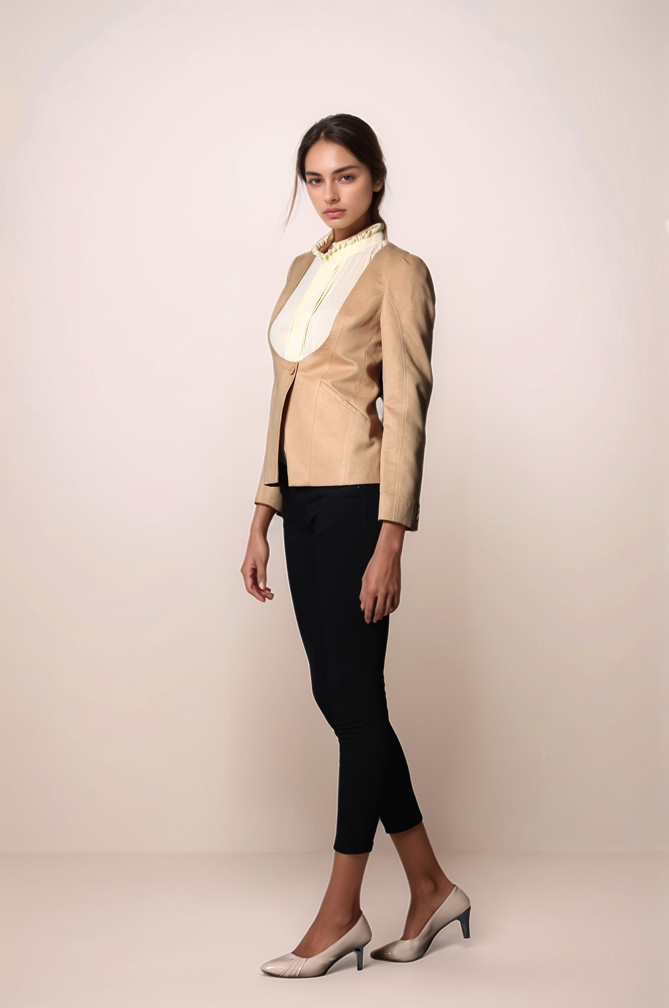 Beige U-Neck Coat