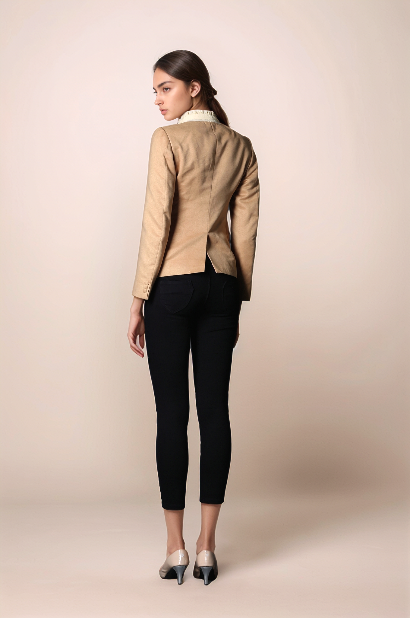 Beige U-Neck Coat