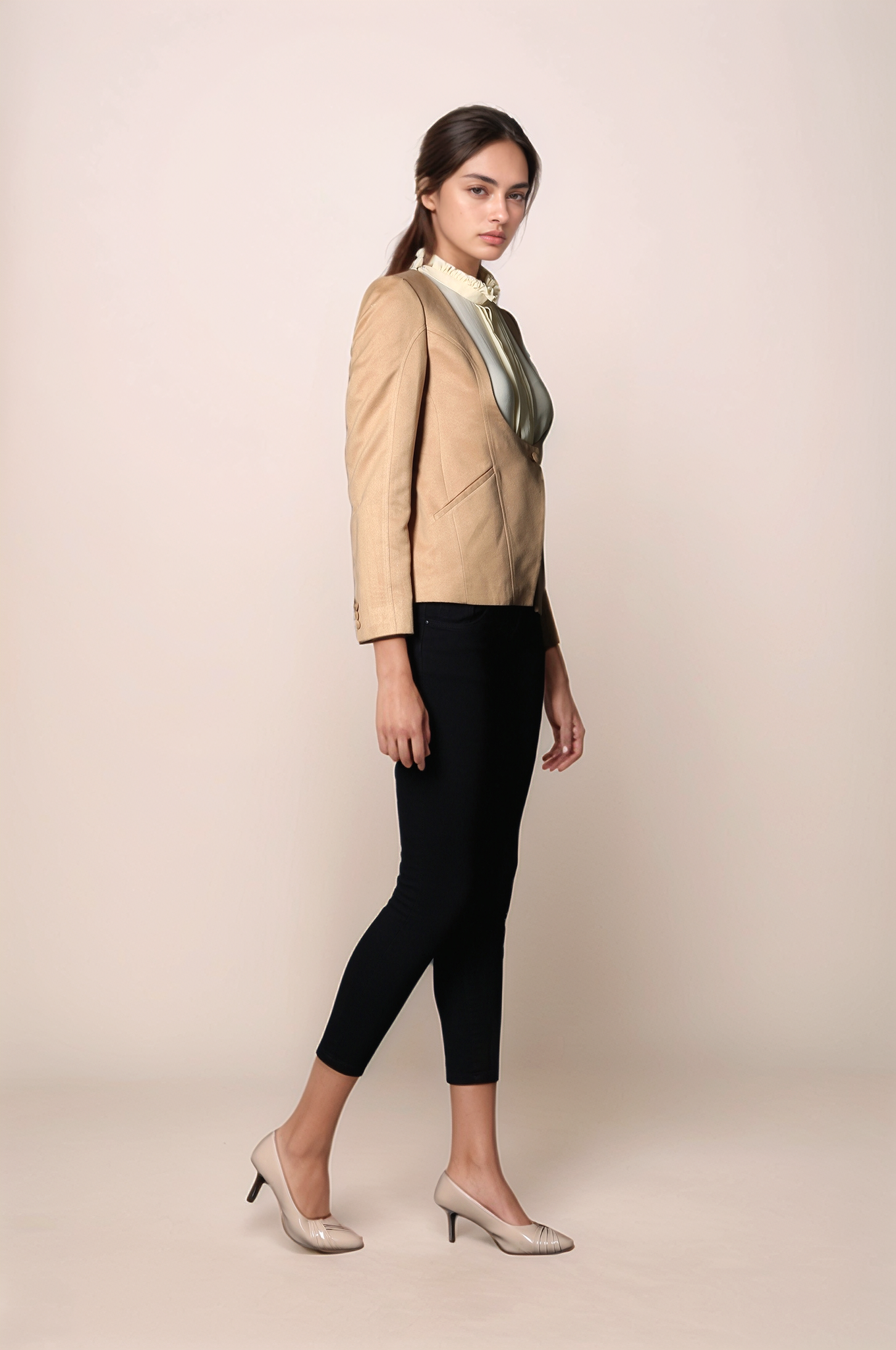 Beige U-Neck Coat