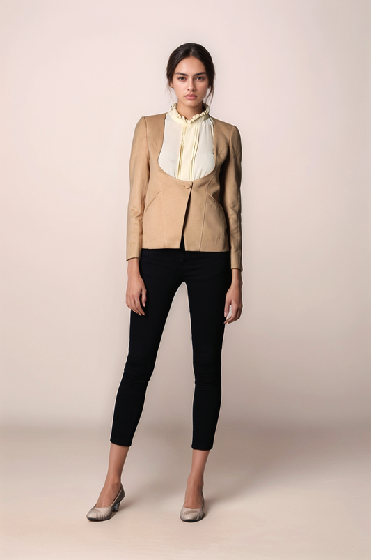 Beige U-Neck Coat