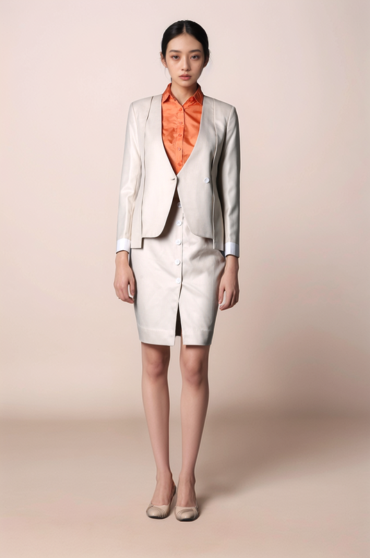 Beige V-Neck Layered Coat