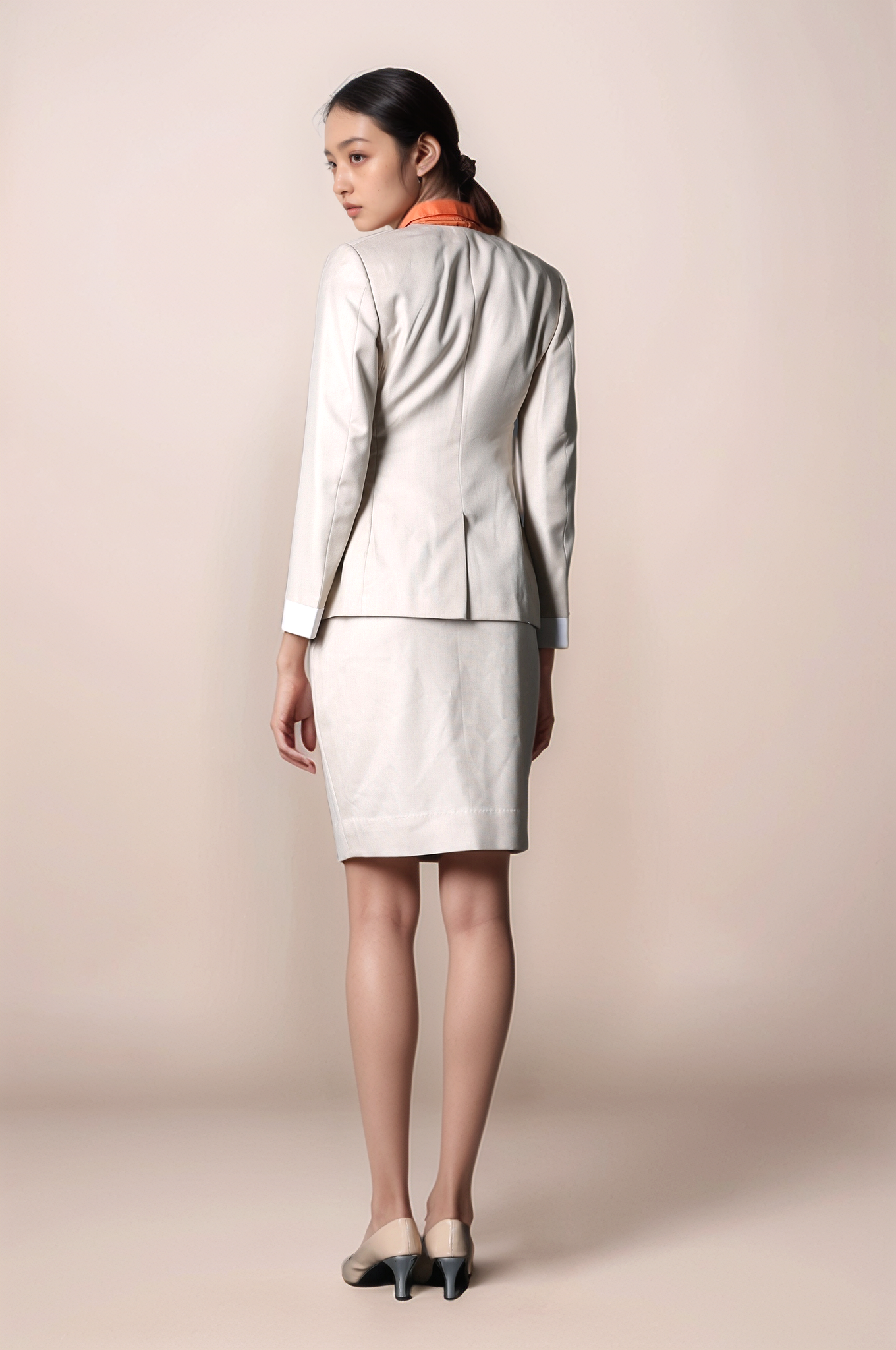 Beige V-Neck Layered Coat