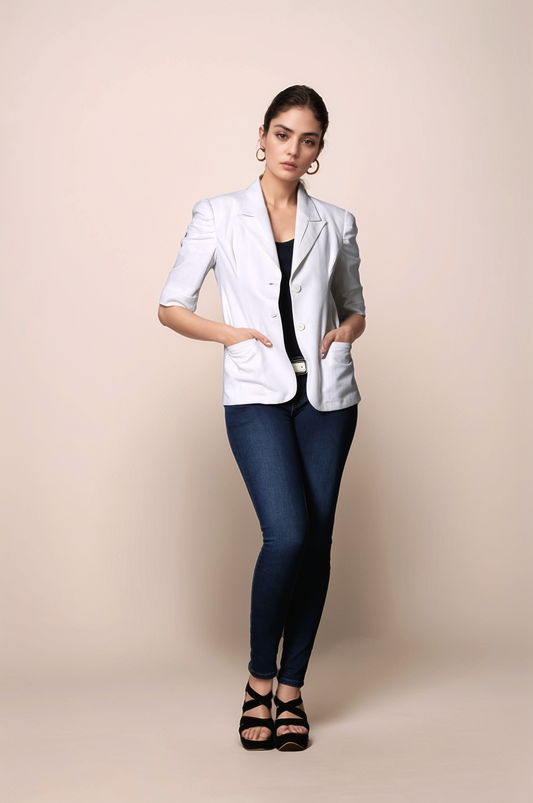 White Half Sleeve Blazer