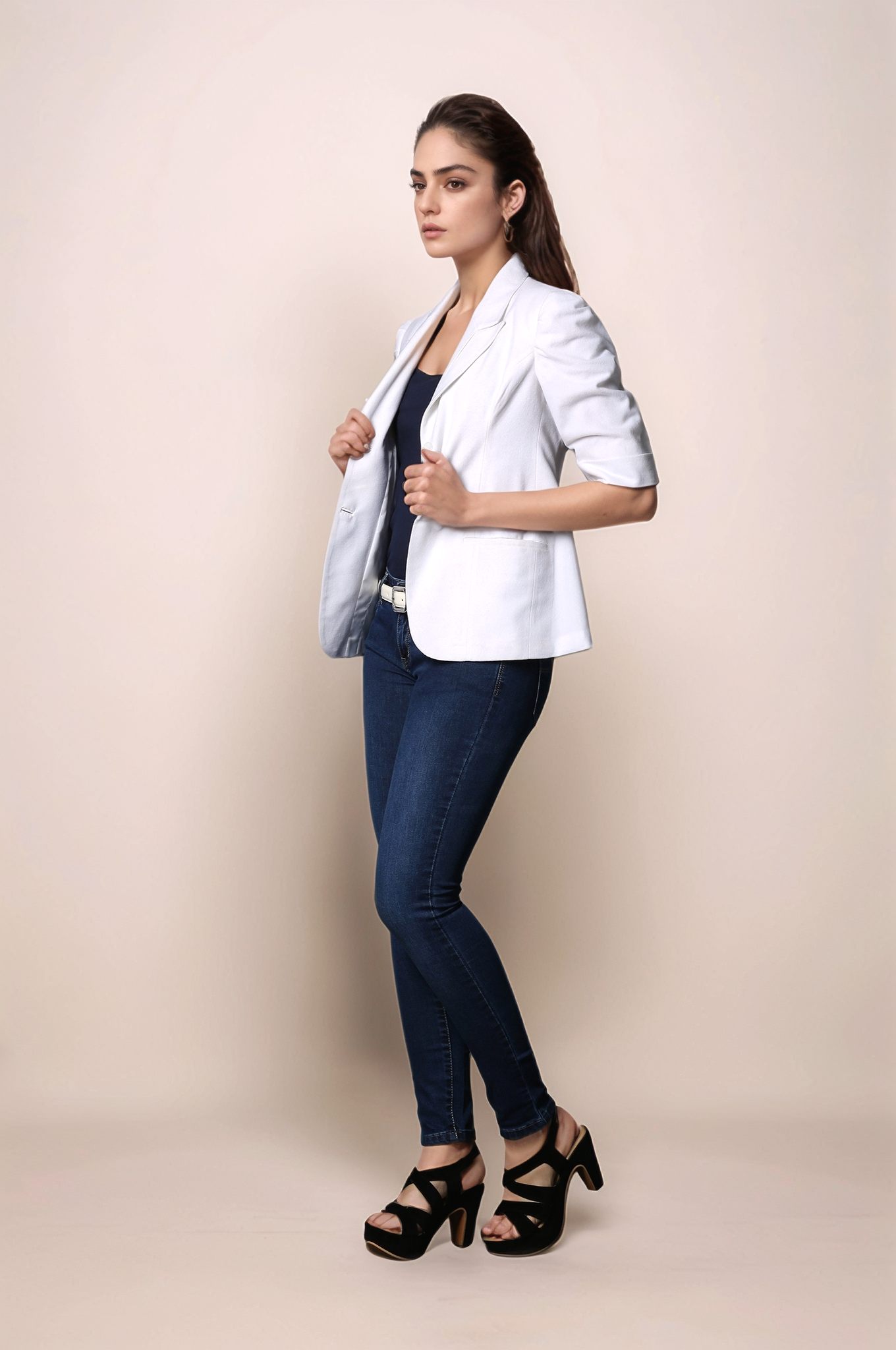 White Half Sleeve Blazer
