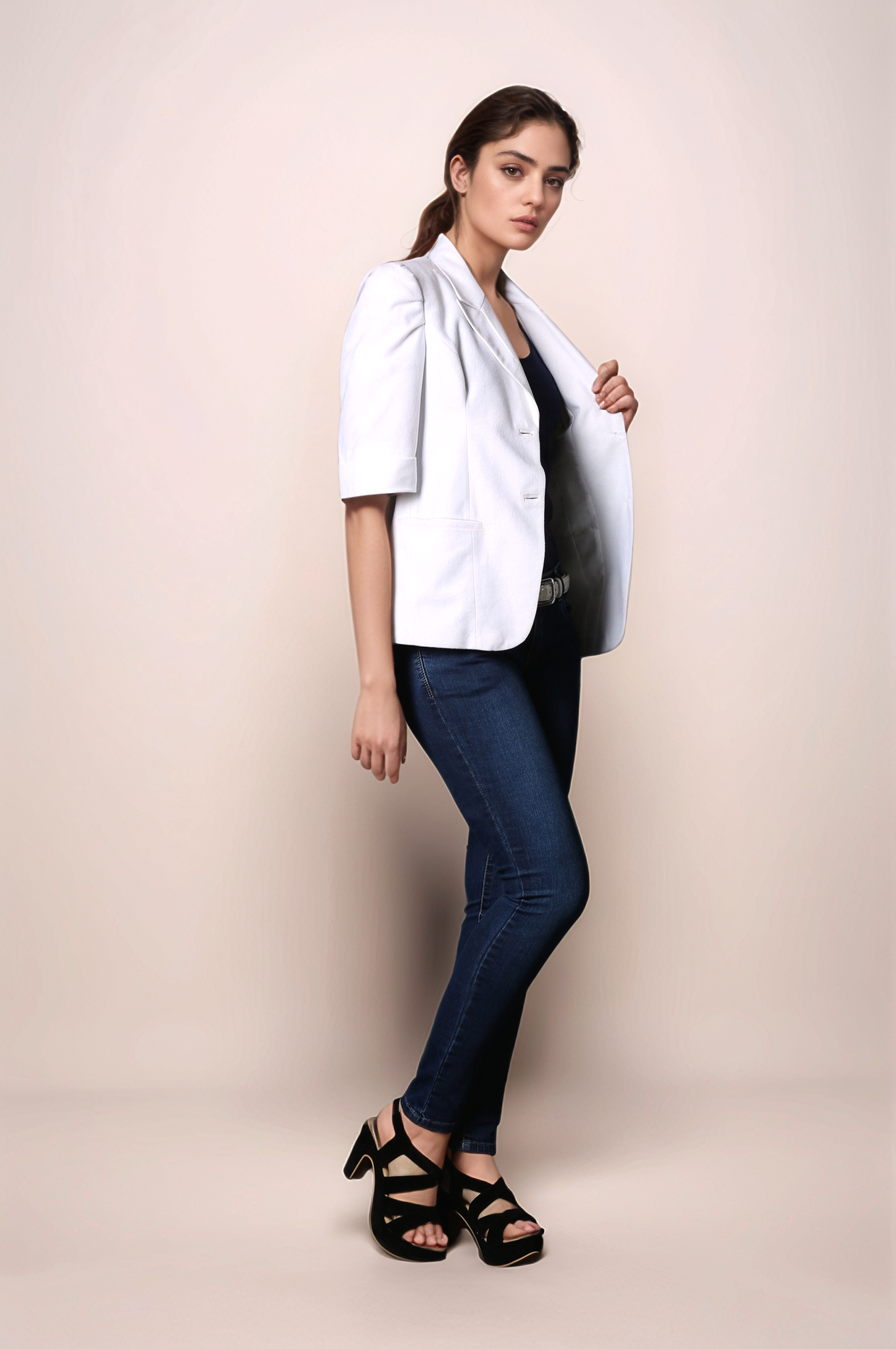 White Half Sleeve Blazer