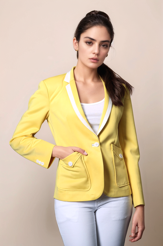 Yellow Casual Blazer & Off White Slim Fit Trouser Suit