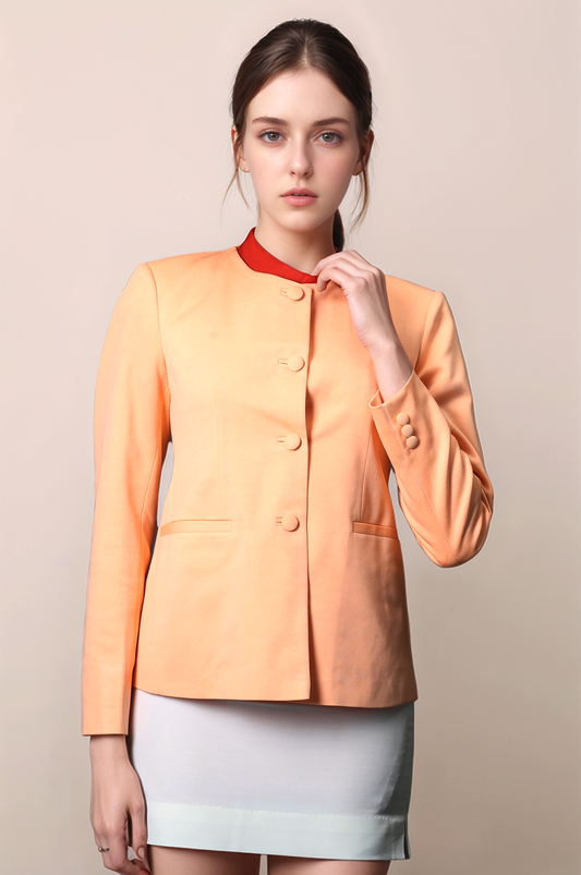 Peach Round Neck Blazer & Ivory Short Skirt Suit