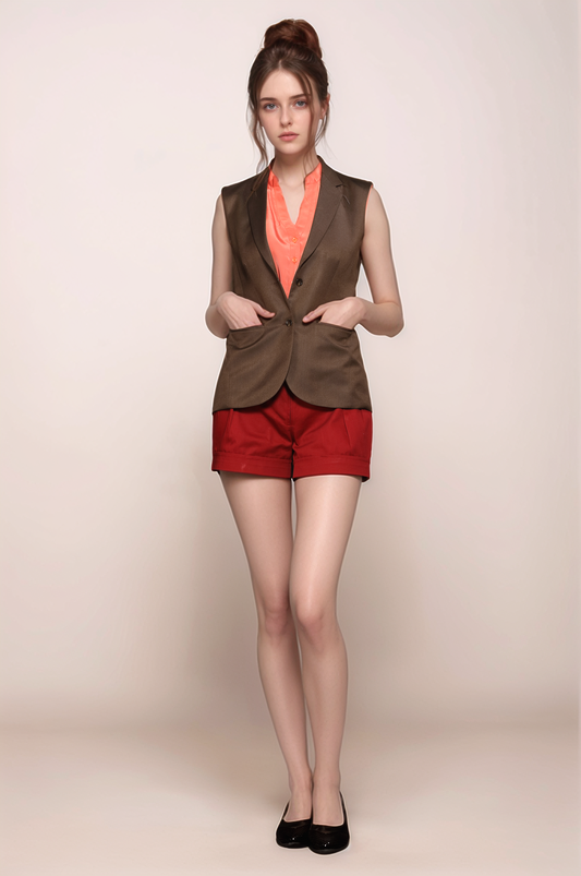 Brown Notch Collar Waistcoat