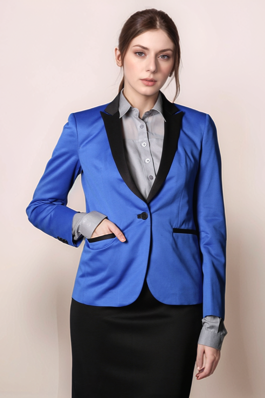 Blue Tuxedo Coat & Black Formal Skirt Suit