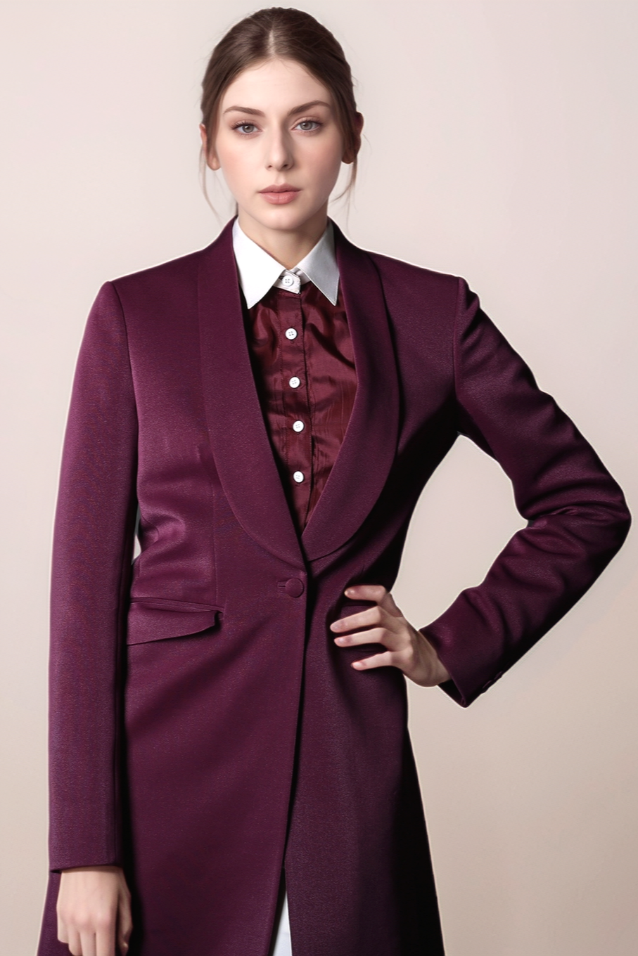 Wine Shawl Collar Trench Coat
