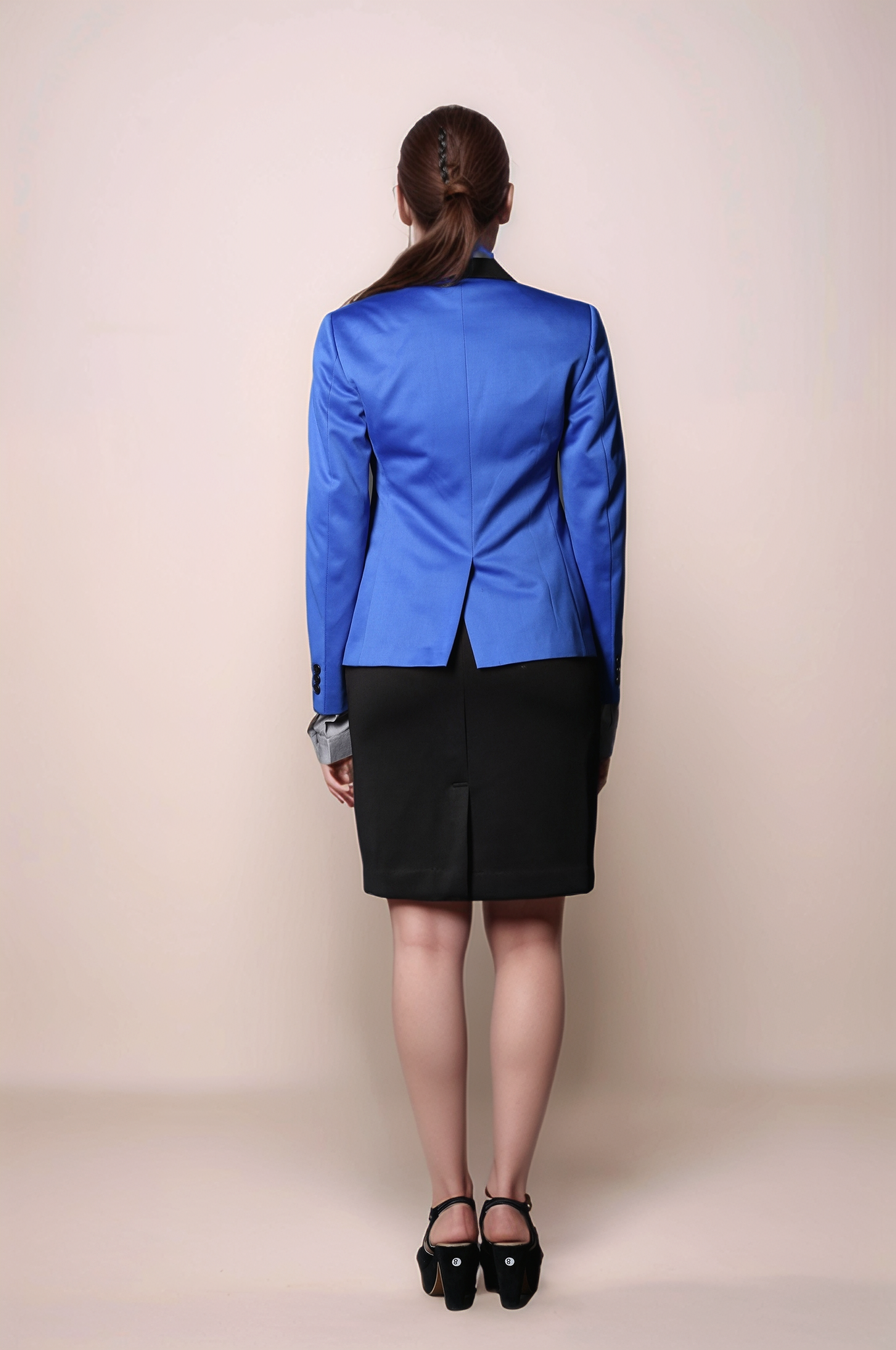 Blue Tuxedo Coat & Black Formal Skirt Suit