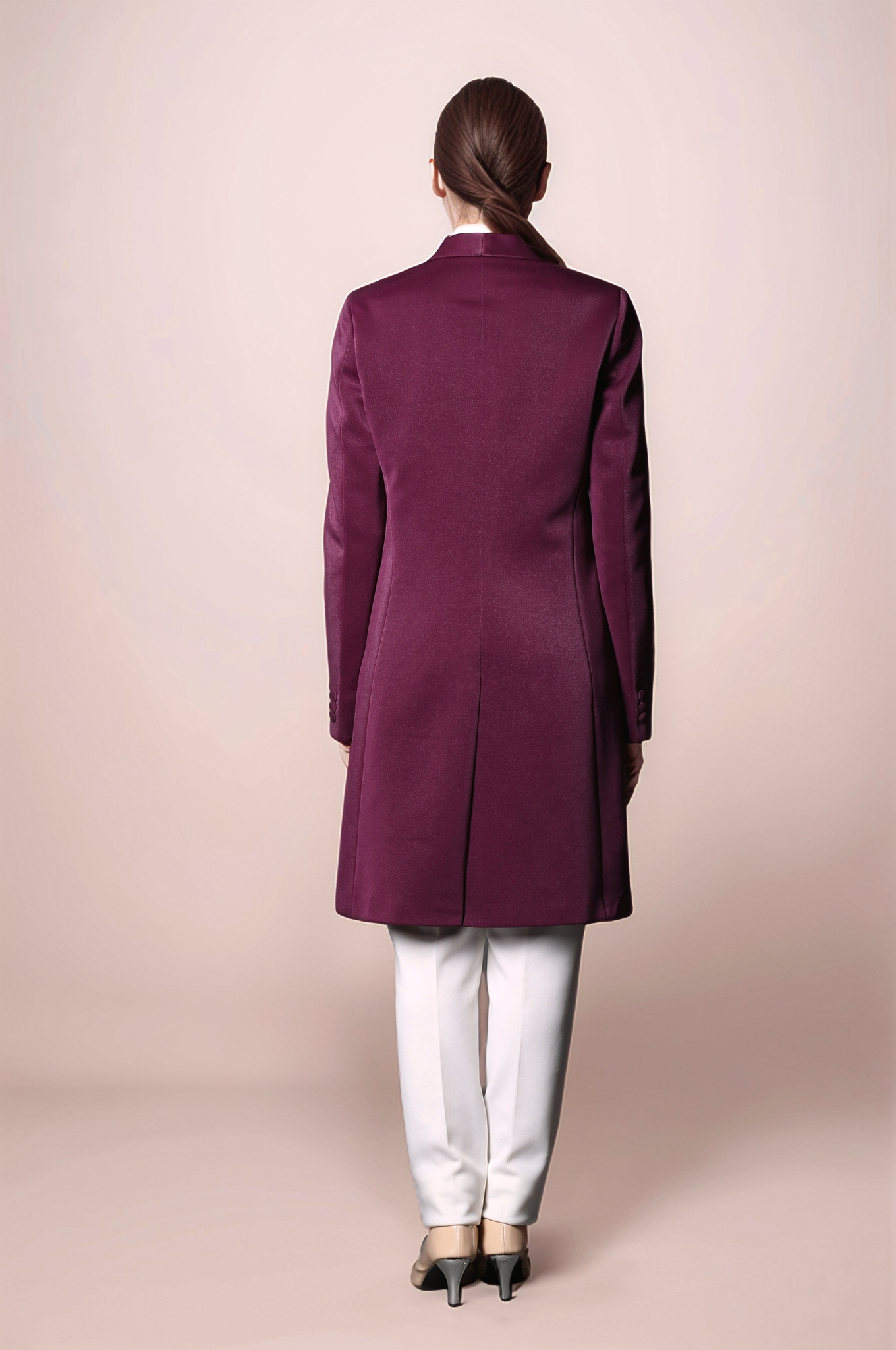 Wine Shawl Collar Trench Coat