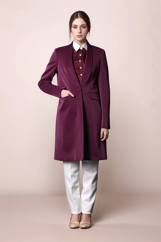 Wine Shawl Collar Trench Coat