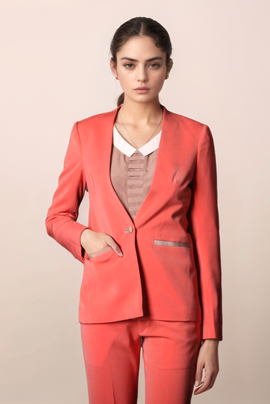 Peach V-Neck Formal Blazer