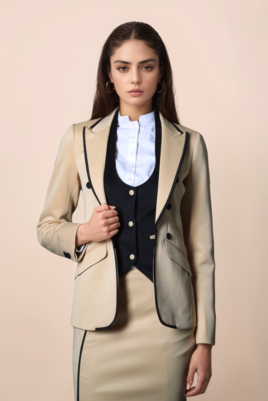 Beige Piping Blazer