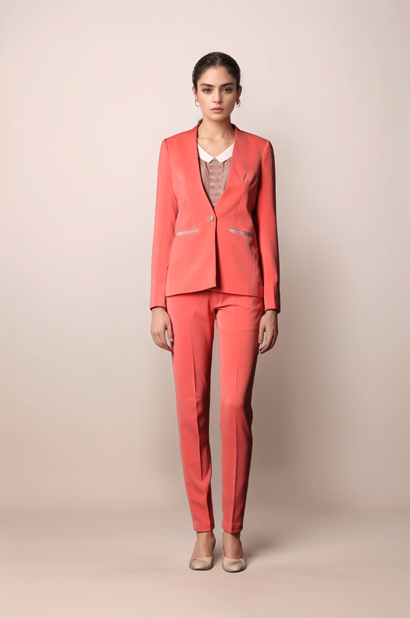 Peach V-Neck Formal Blazer