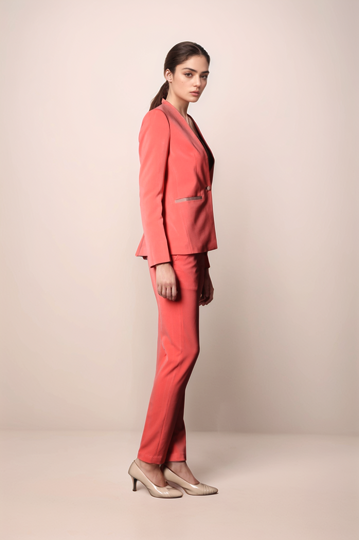 Peach V-Neck Formal Blazer