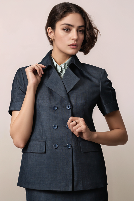 Dark Grey Double Breasted Coat & Dark Grey Short Skirt Suit