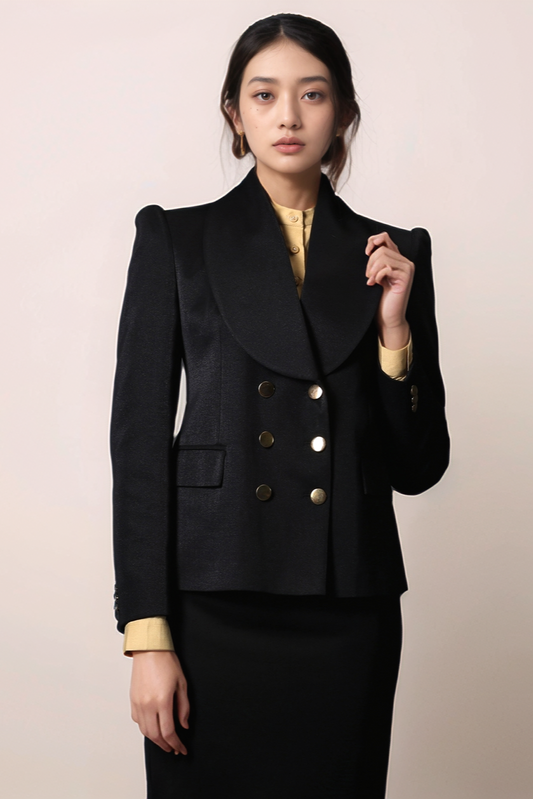 Black Shawl Collar Coat & Black Formal Skirt Suit
