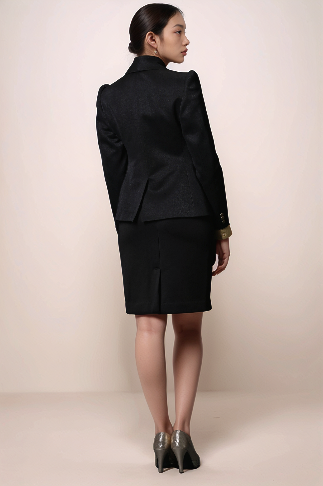 Black Shawl Collar Coat & Black Formal Skirt Suit