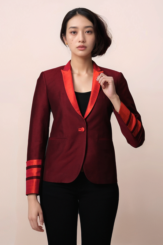 Maroon Single Breasted Coat & Black Slim Fit Trouser Suit