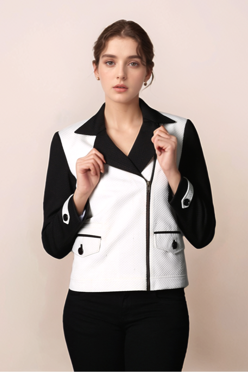 Black and White Double Breasted Blazer
