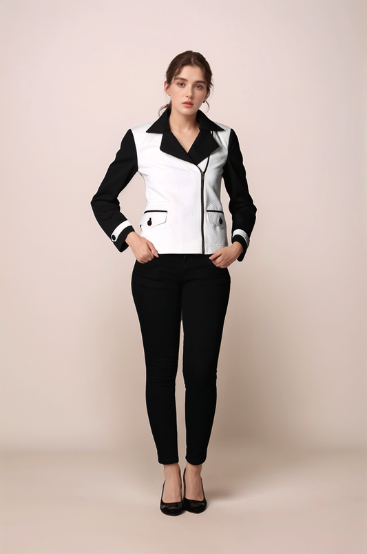 Black and White Double Breasted Blazer