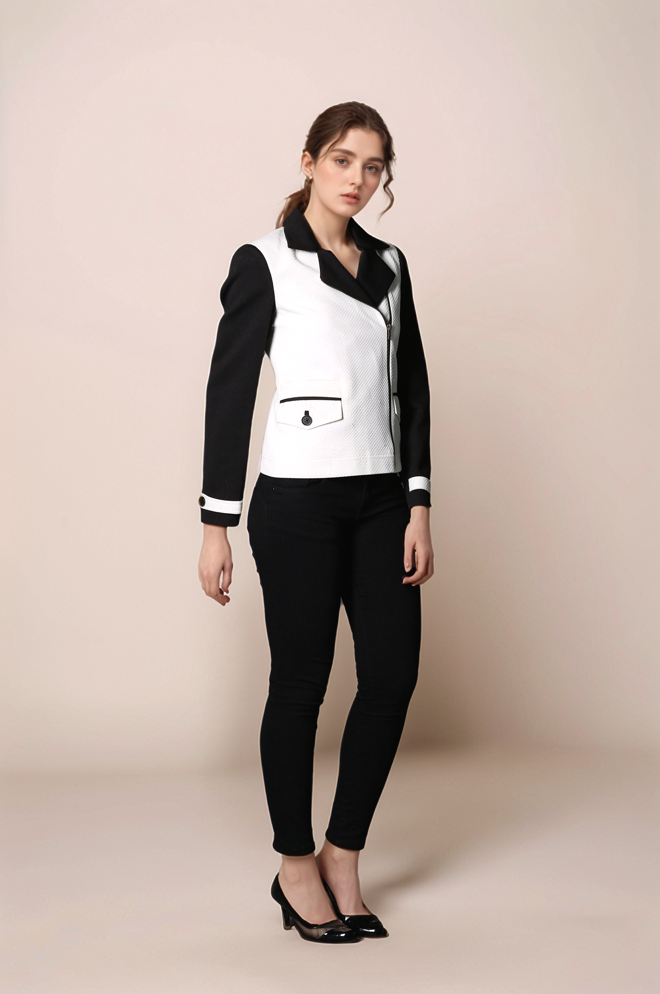 Black and White Double Breasted Blazer