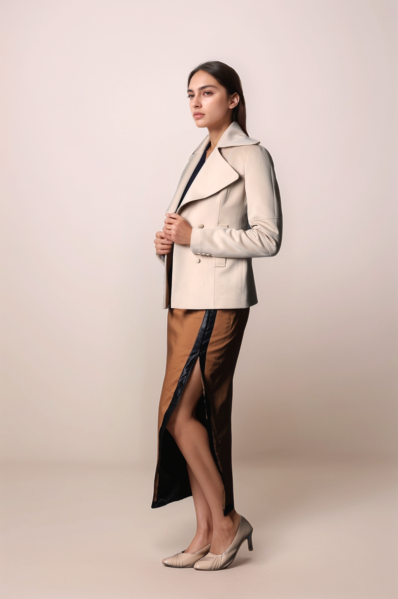Beige Long Collar Coat