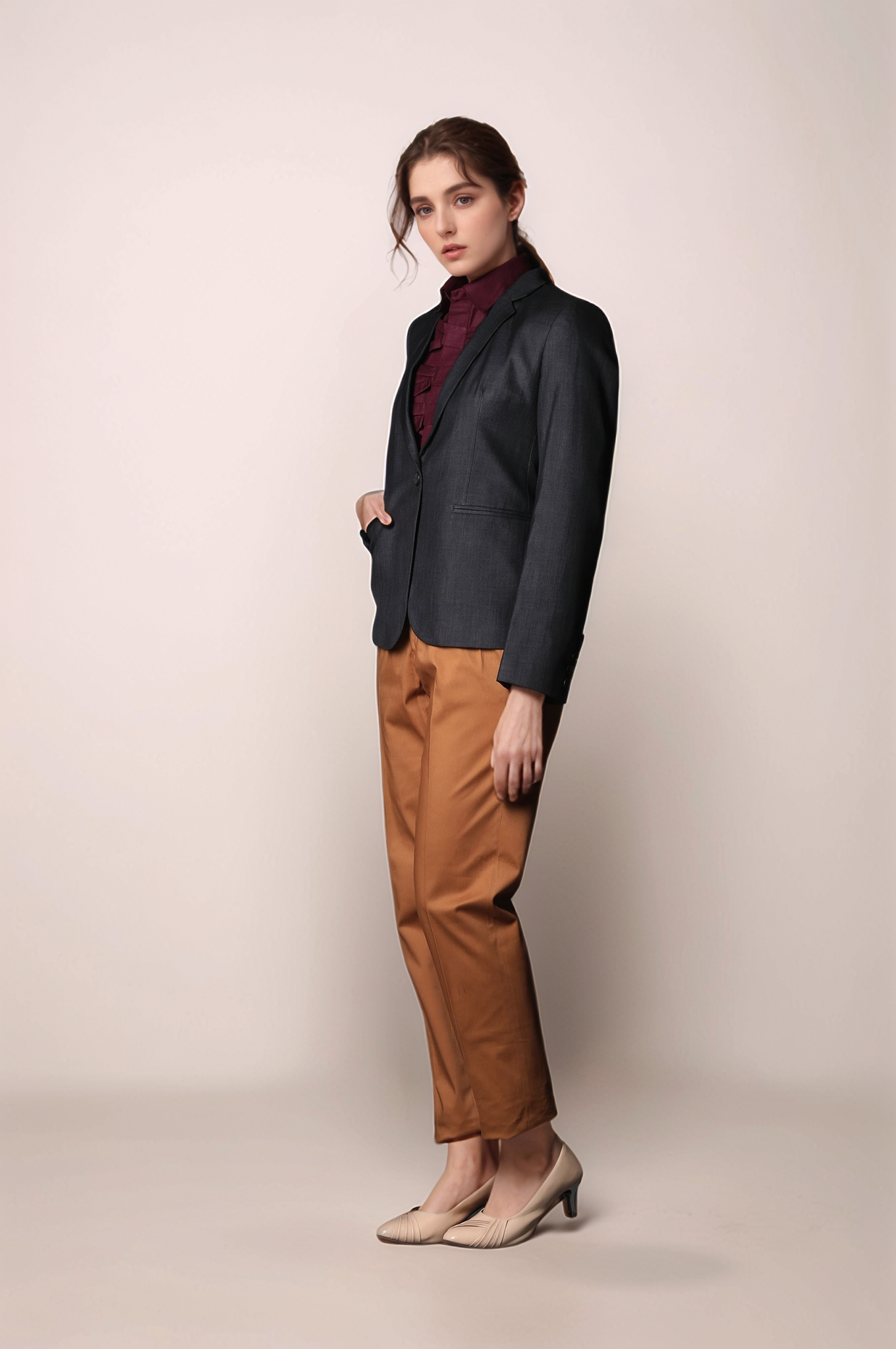 Tan Orange Pleated Trouser