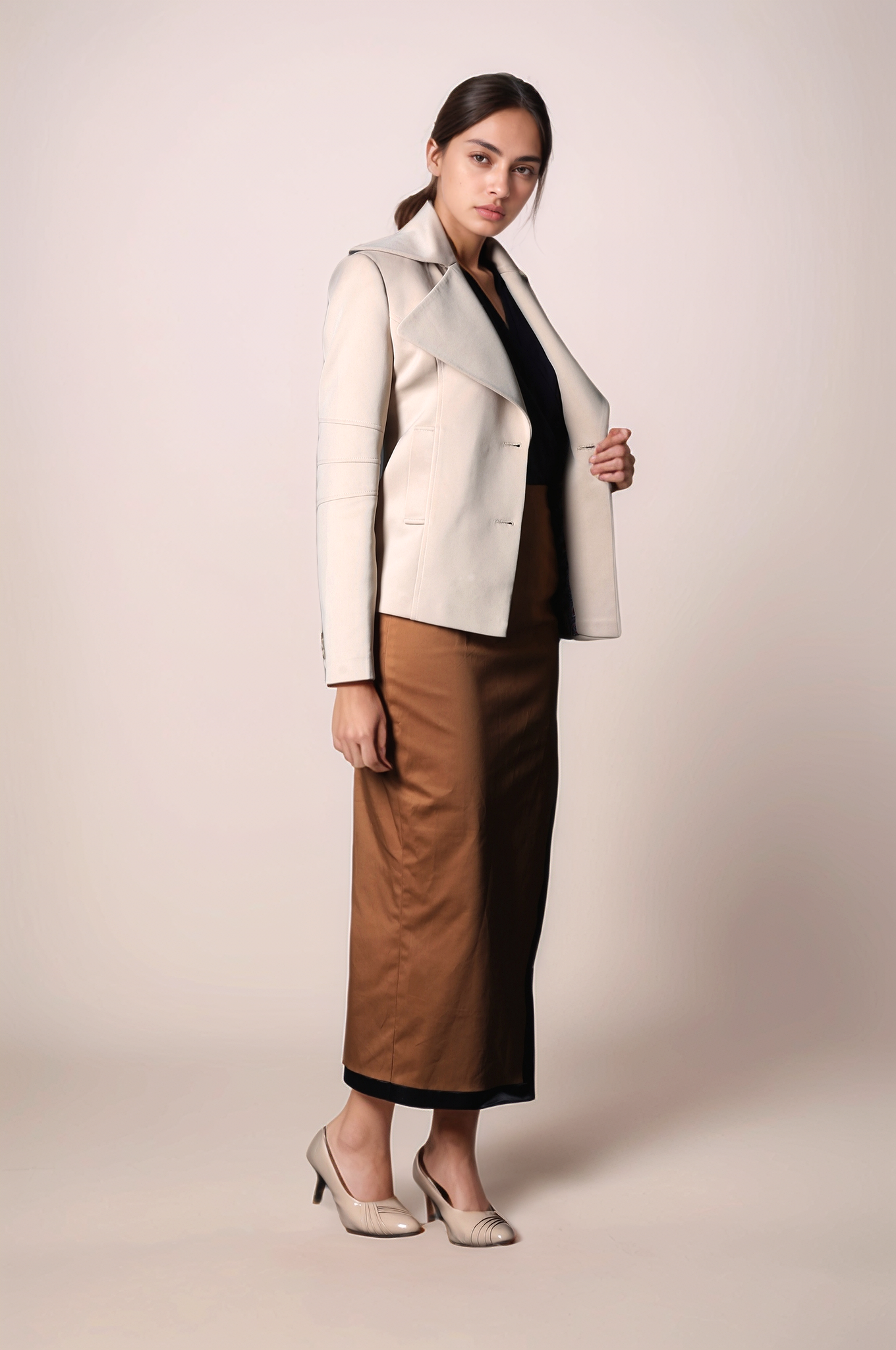 Beige Long Collar Coat