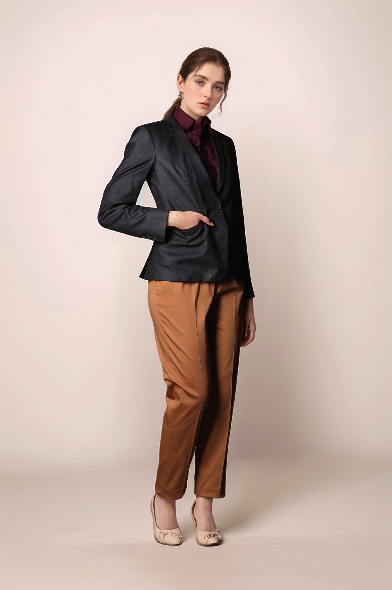 Tan Orange Pleated Trouser