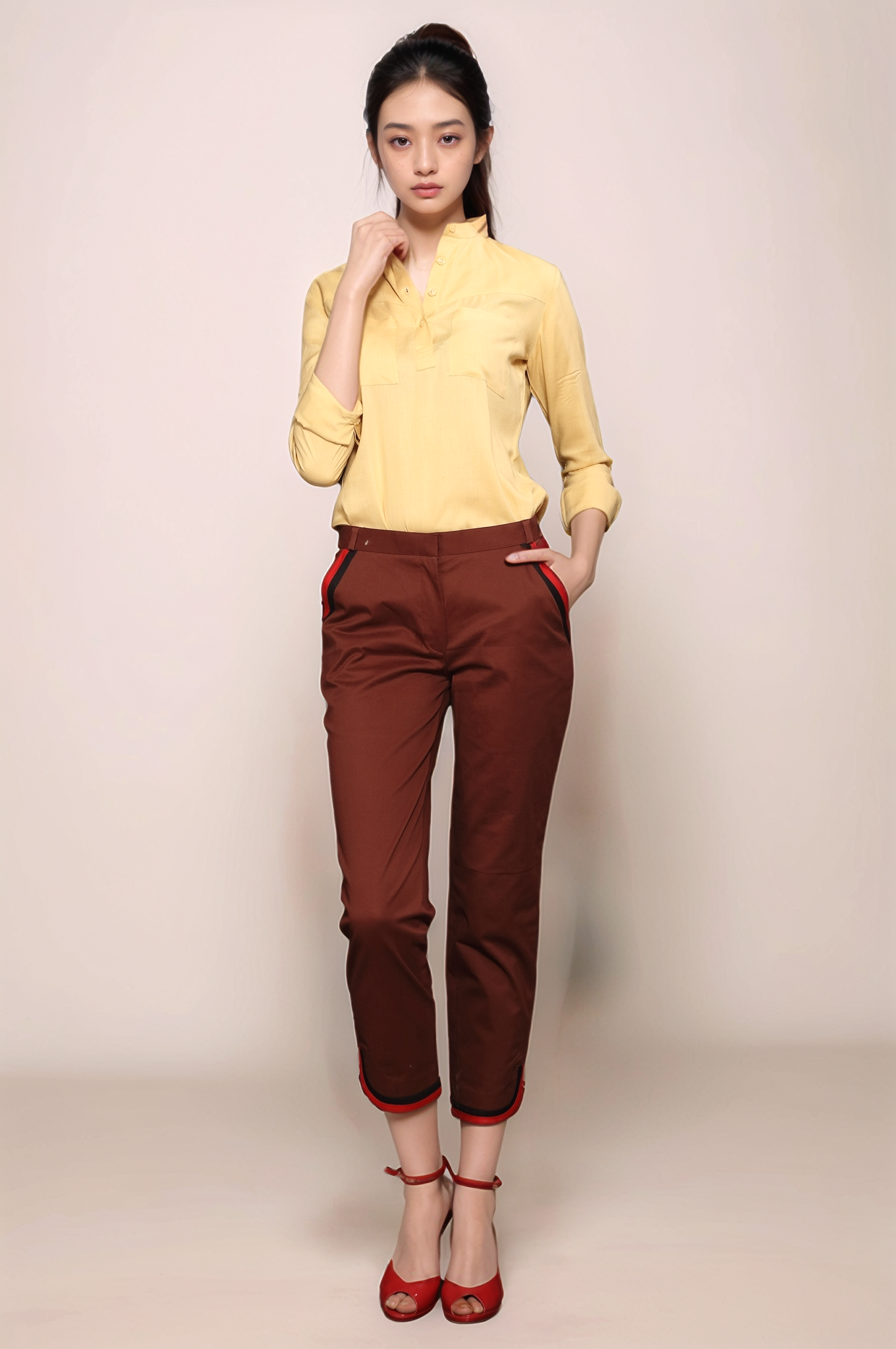 Beige Mandarin Shirt