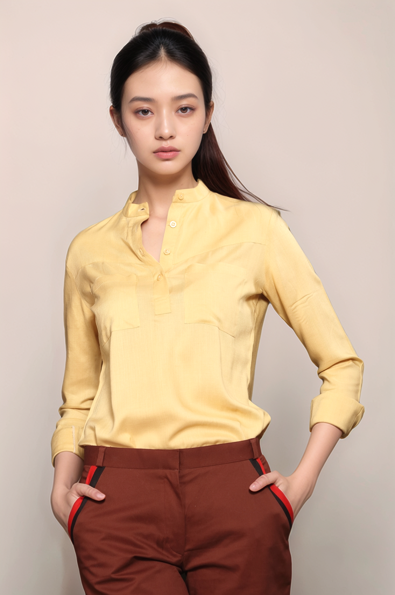 Beige Mandarin Shirt
