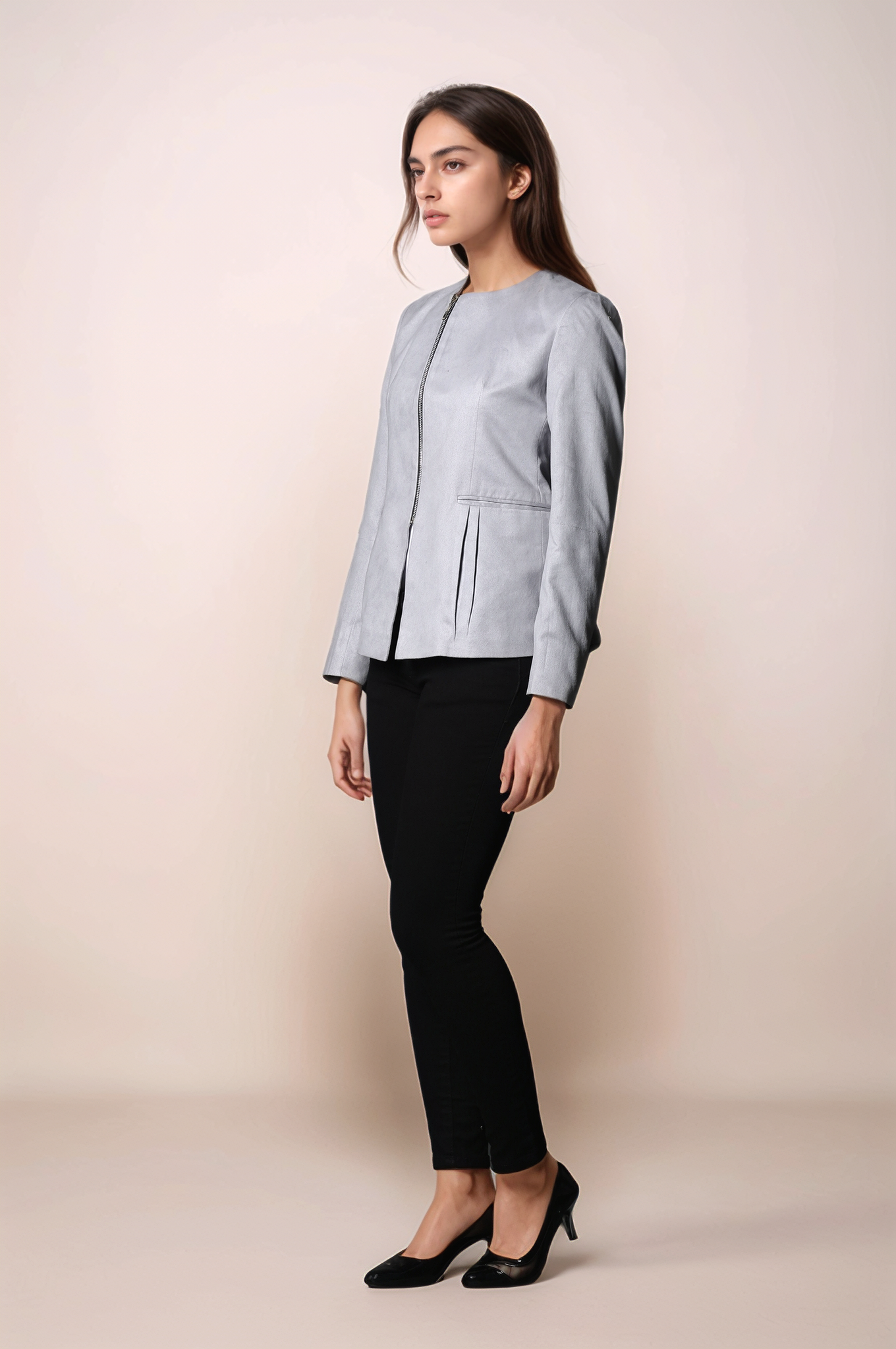 Grey Front Zip Jacket