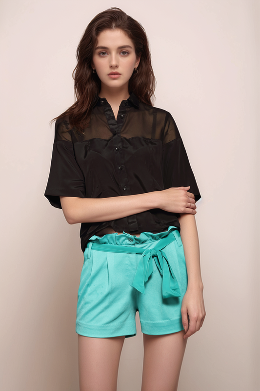 Sea Blue Pleated Shorts