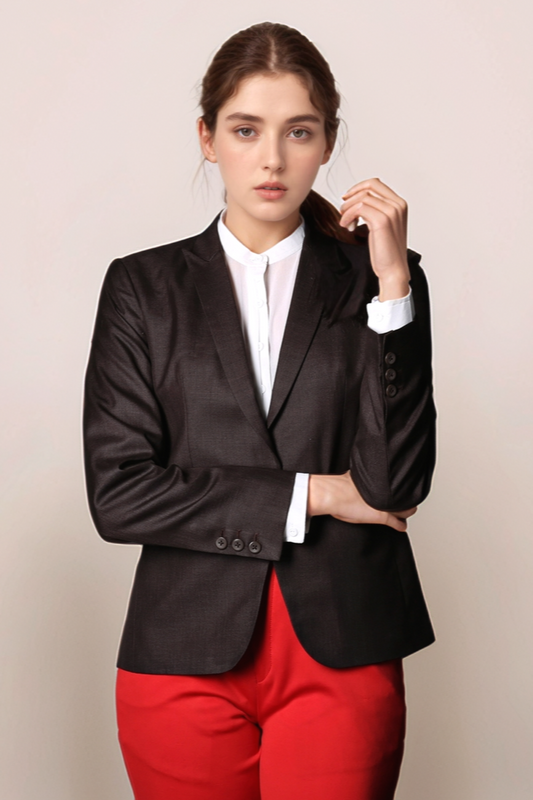 Brown Single Breasted Coat & Red Formal Trouser Suit