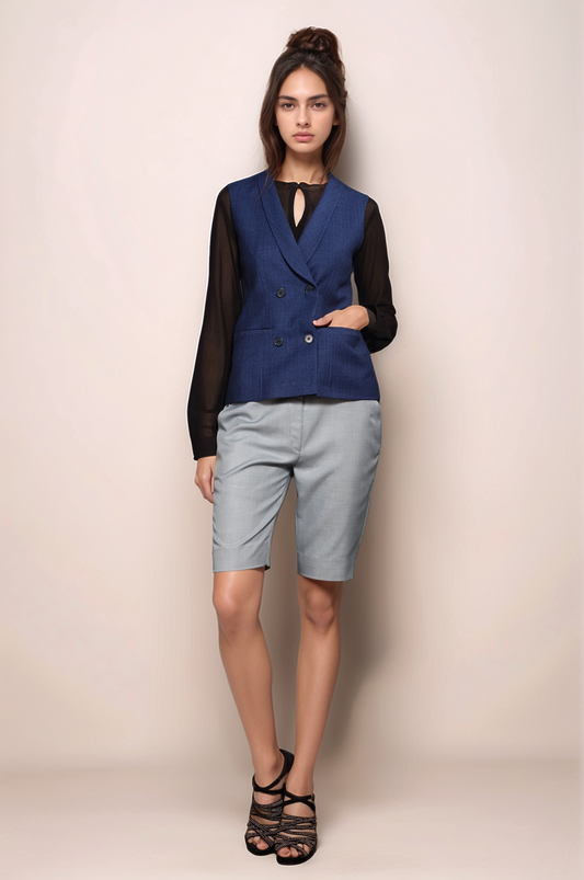 Blue Double Breasted Waistcoat