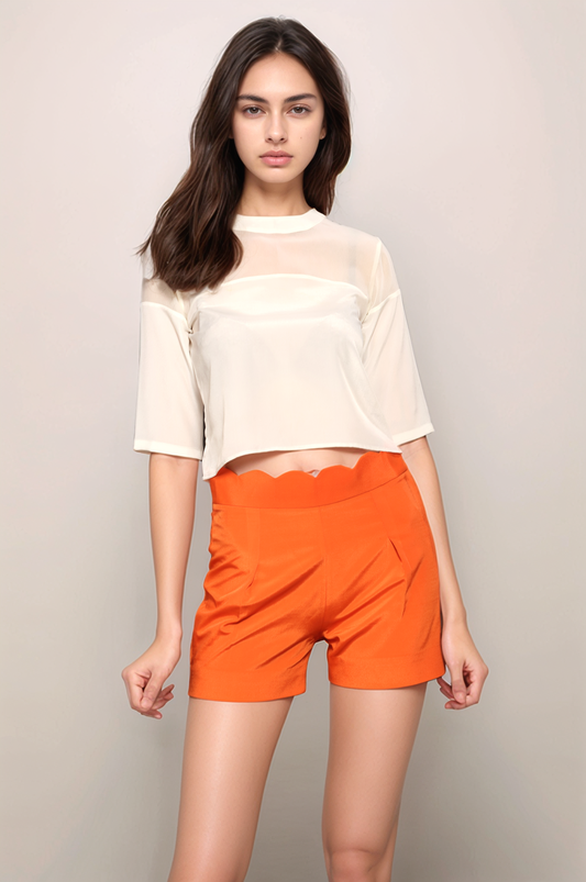 Orange Scalloped Shorts